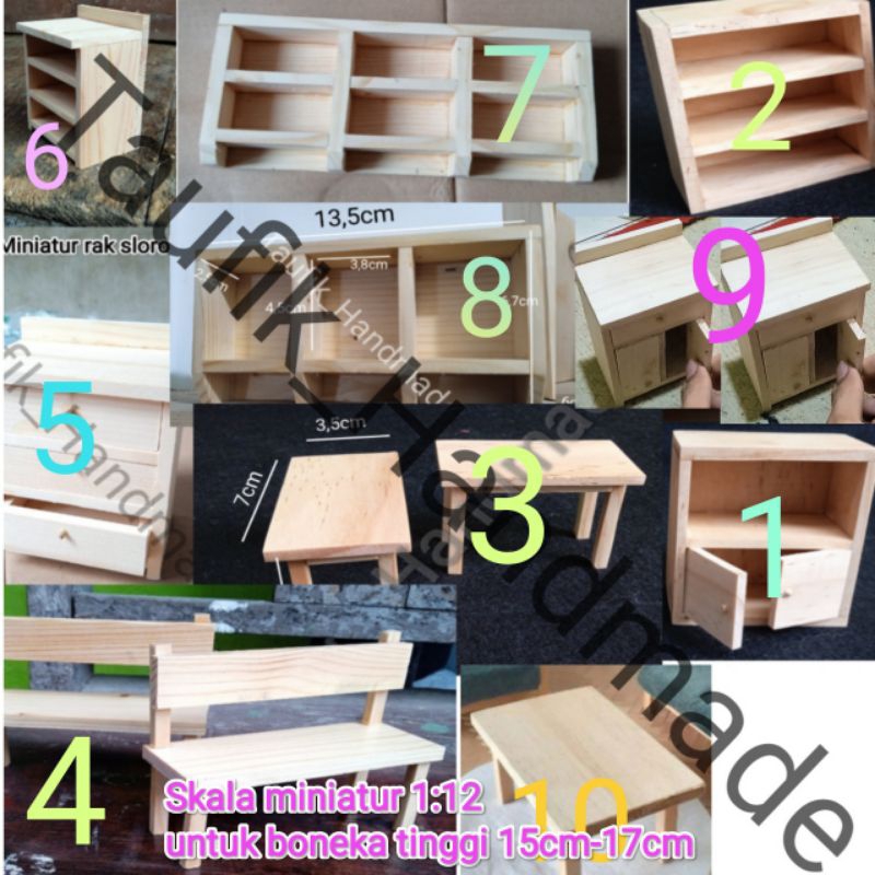 MINIATUR DOLLHOUSE ,MINIATUR MEJA ,LEMARI,RAK ,RAK KITCHEN SET,KURSI DAN LAINNYA