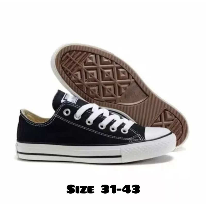 sepatu convers hitam + box ukuran31-43/sepatu sekolah