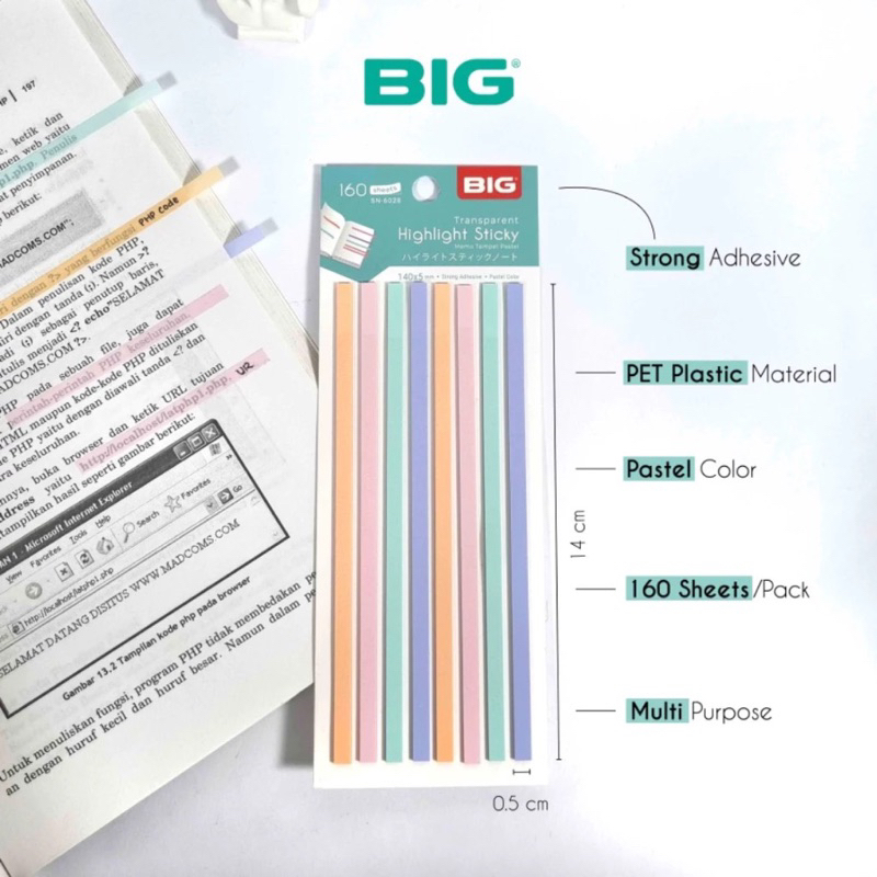 

Stick Note Lidi Big 140x5 cm Penanda Plastik Bentuk Panjang Lidi isi 160 Warna Pastel Sticky Note
