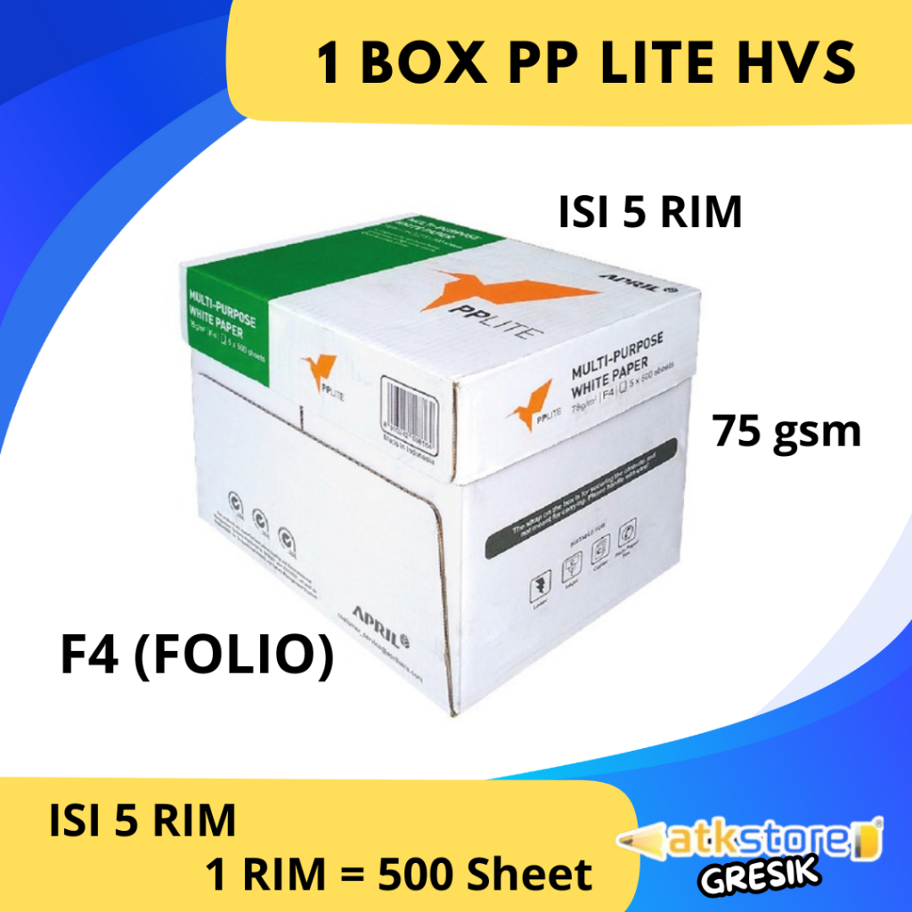 

Kertas HVS F4 FOLIO PP LITE 75 GRAM / Kertas Print Fotocopy Original Tebal 1 Box / Kertas HVS 1 Dus