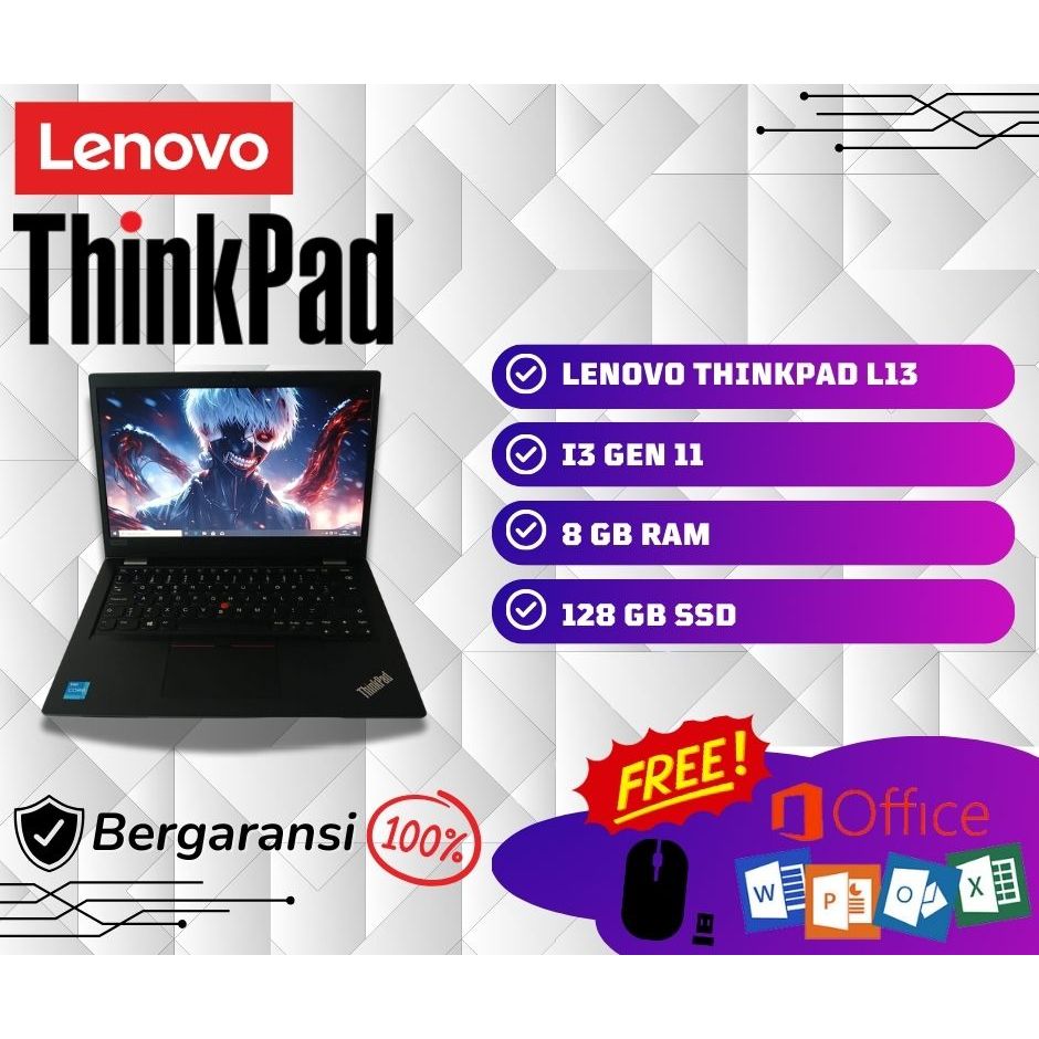 LAPTOP LENOVO THINKPAD L13 / I3 GEN 11 / SECOND / BERKUALITAS / BERGARANSI / TERMURAH / WINDOWS 10