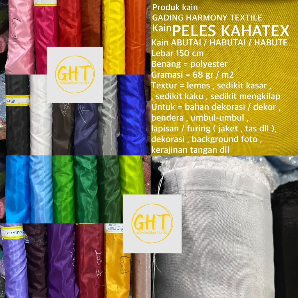 ( per 1 roll ) kain PELES KAHATEX abutai habutai habute lebar 150 cm polyester bahan dekorasi dekor 
