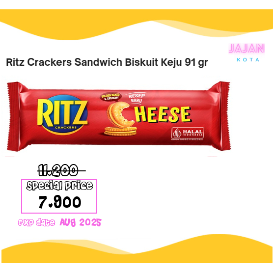 

Ritz Crackers Sandwich Biskuit Cheese Keju 91 gram