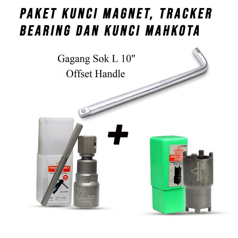 PAKET KUNCI MAGNET, TRACKER BEARING DAN KUNCI MAHKOTA UNIVERSAL + GAGANG SOCK