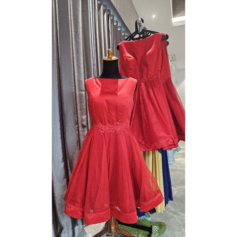 Gaun Midi Merah - gaun pesta - gaun simple