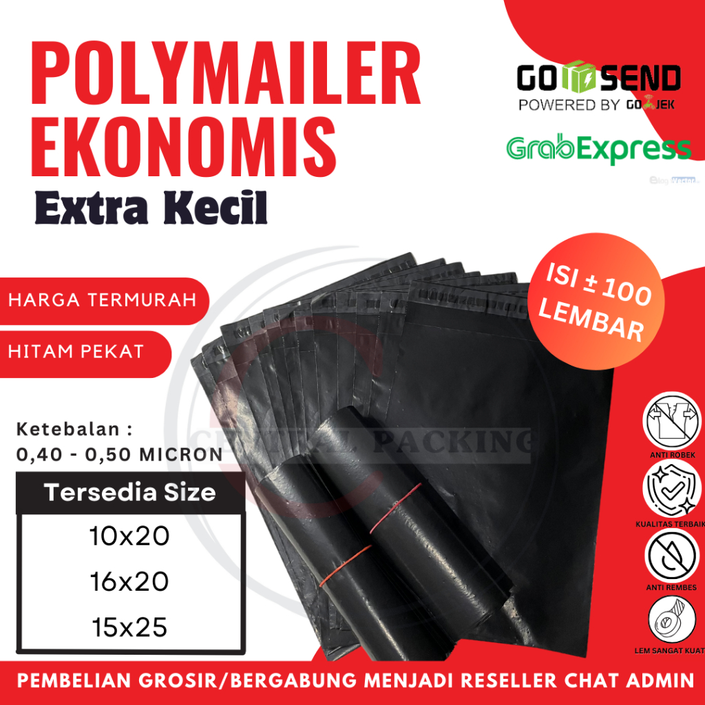 

[3 PACK] Plastik Polymailer Ekonomis ukuran EXTRA KECIL & KECIL 10X20, 16X20, 15X20, 17x30 20x30 20x40