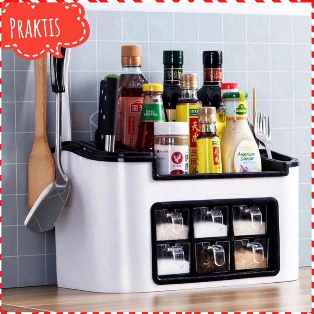 Rak Bumbu Modern 6 Laci | Set Lengkap + 6 Sendok | Kitchen Storage