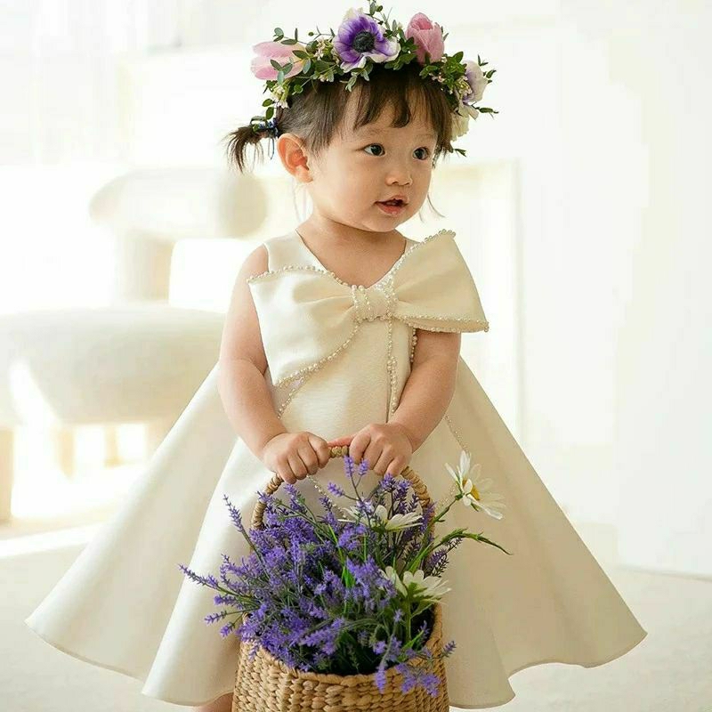 Dress anak putih mekar | Gaun cantik putih | Bridesmaid dress white