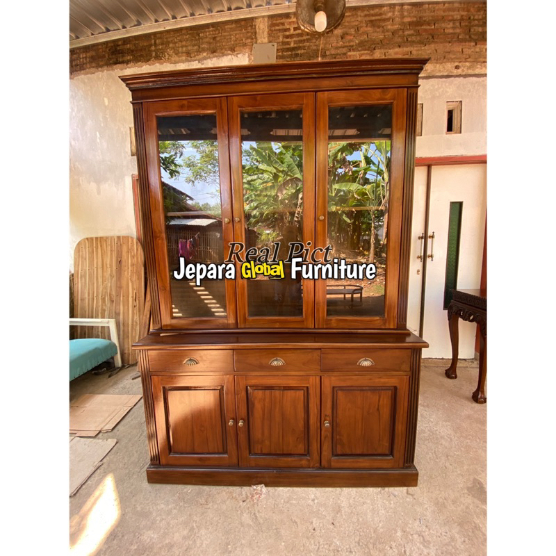 REAL PICT  Lemari Hias minimalis Jati - Lemari Display Jati - Rak buku jati - lemari buku jati