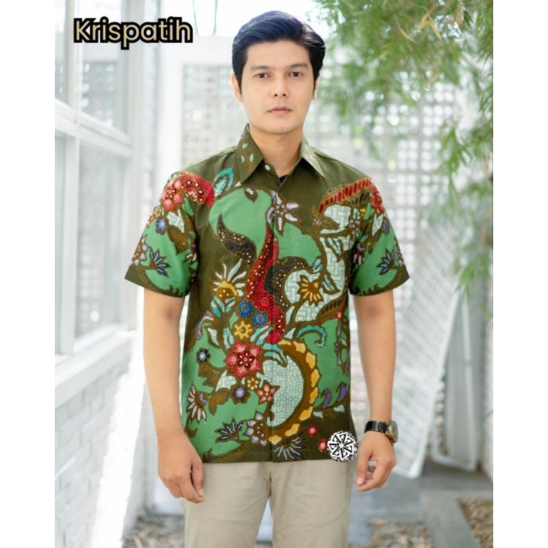 Hem Batik Tulis Pria Kain Primis Lapis Trikot Istimewa motif Krispatih warna Hijau