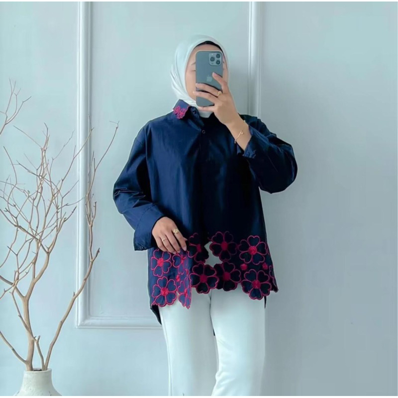 Abaya Blouse Bordir Wanita Terbaru / Kemeja Bordir Katun Premium / Blouse Bordir Wanita