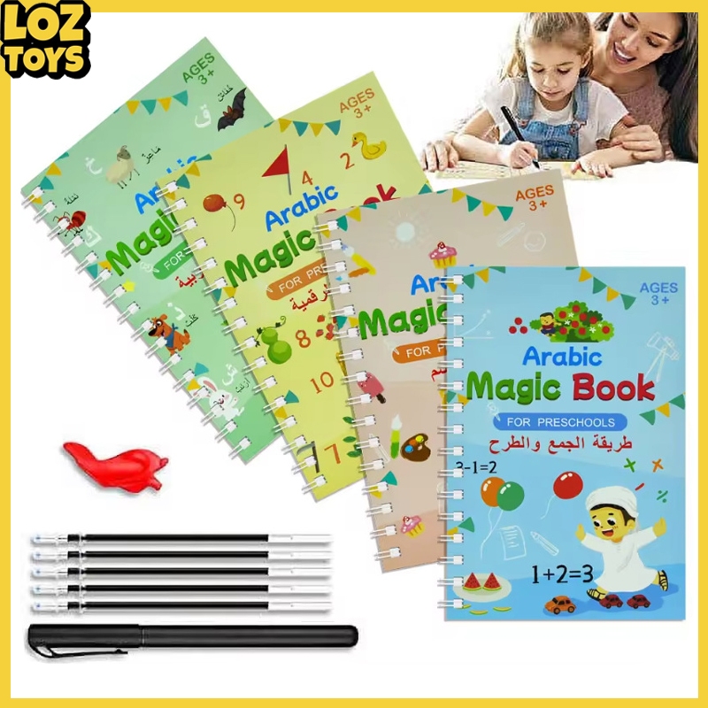 

LOZTOYS Buku Magic Buku Belajar Tulis Hitung Gambar Practice Book 1 Set Isi 4 Buku + Pulpen + Refill