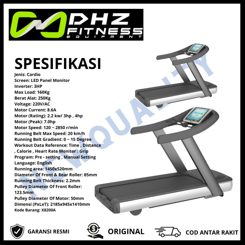 Treadmil elektrik dhz X8200 | treadmil commercial BIG HP | ORIGINAL DHZ