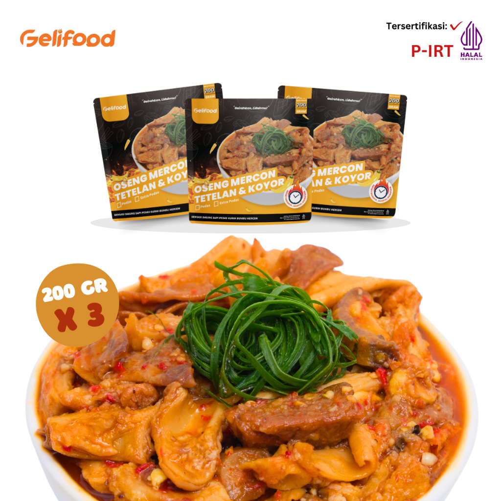 

Geli Food - Paket Kombo 3 Oseng Mercon Tetelan dan Koyor Sapi Bumbu Mercon Siap Saji (200x3) gram