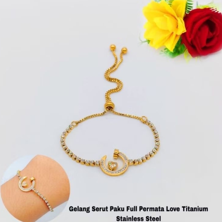 gelang serut Titanium paku full permata fashion wanita