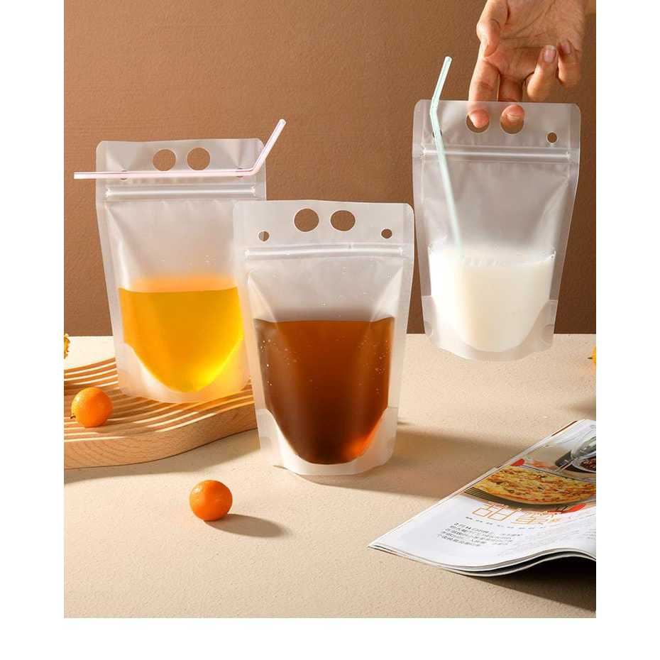 Standing Pouch Minuman Kemasan Plastik Ziplock Klip Minuman Stand Up Drink Bag 50 PCS