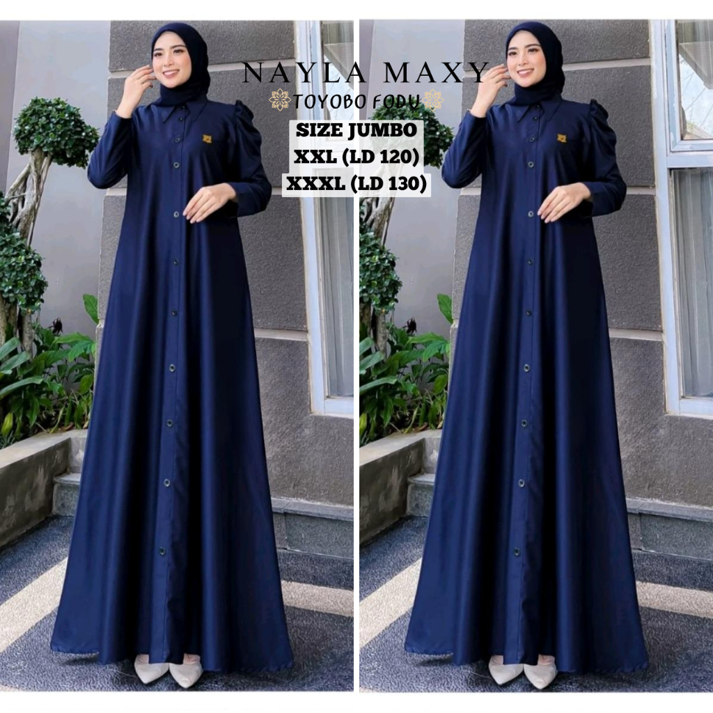 Gamis Wanita Polos Jumbo Katun Toyobo Nayla Maxy Dress Kondangan Busui Friendly LD 120 LD 130 Baju G