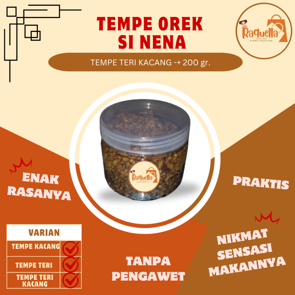 

Tempe Orek Si Nena/Tempe Kacang/ Tempe Teri Kacang/Tempe Teri 200gr-Raquellastore