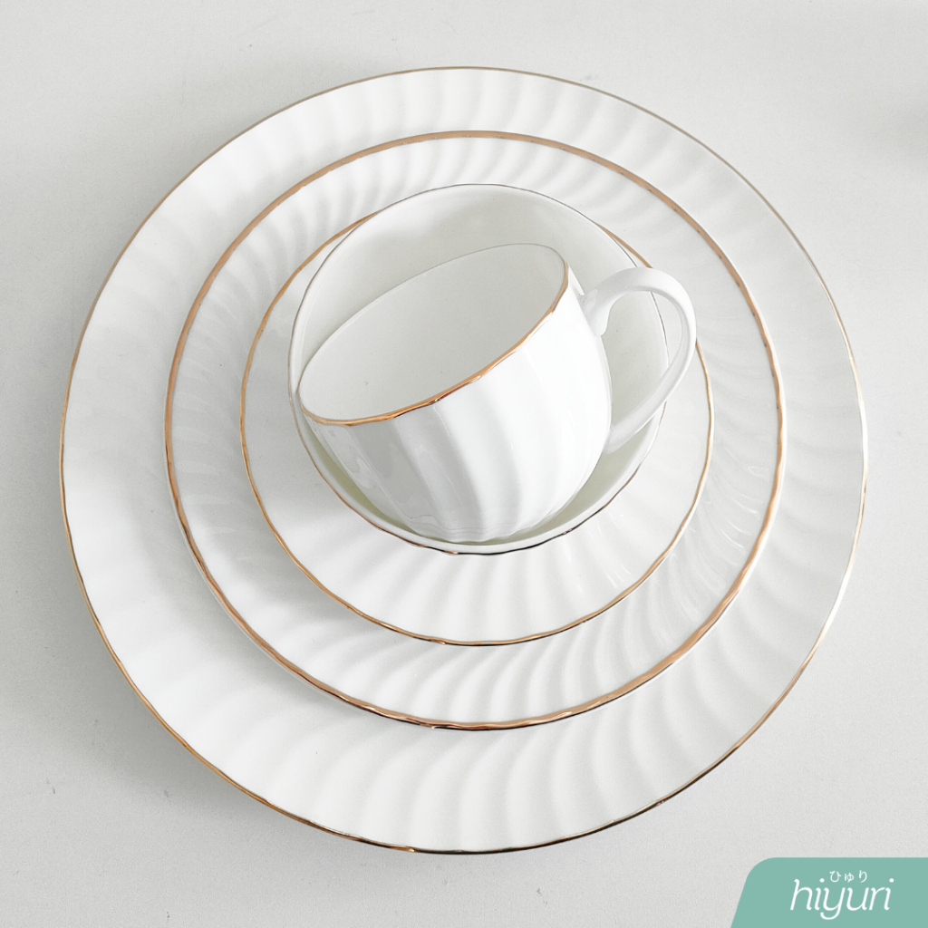 HIYURI Piring Keramik Gold List/mangkok gold list/gelas minum gold list/piring makan gold list/pirin
