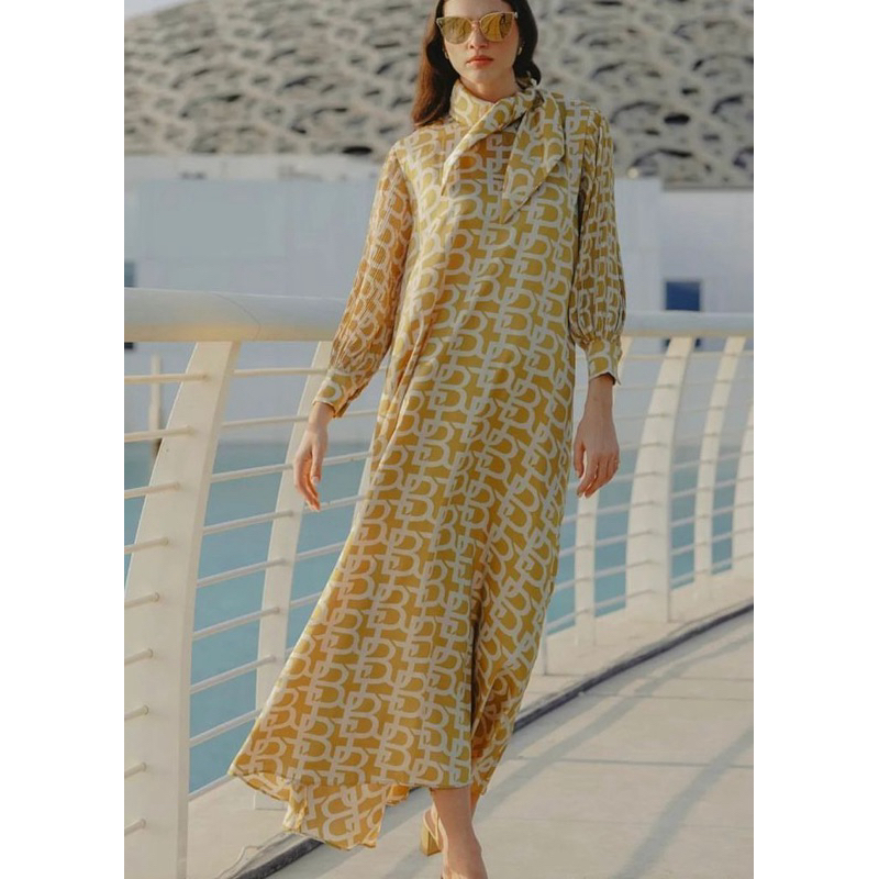 (as is) Benang Jarum monogram pleated dress mustard
