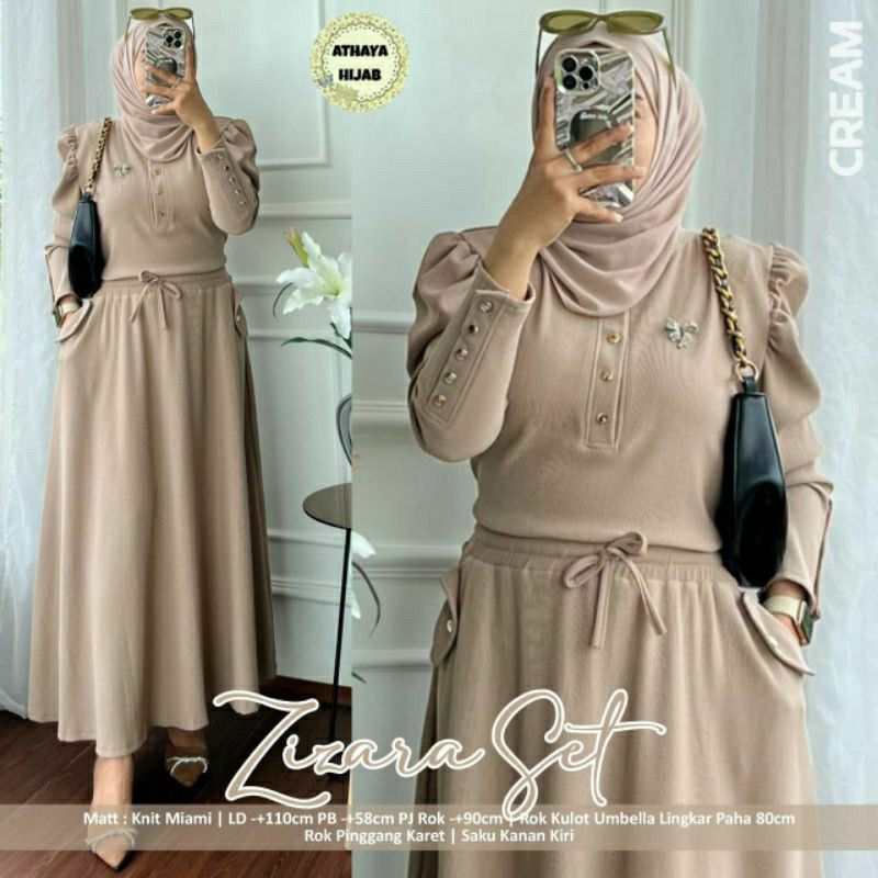 ZIZARA SET ROK KNIT LENGAN BALON LD 115 / ZARA SET ROK / SETELAN ROK POLOS / ONE SET WANITA POLOS