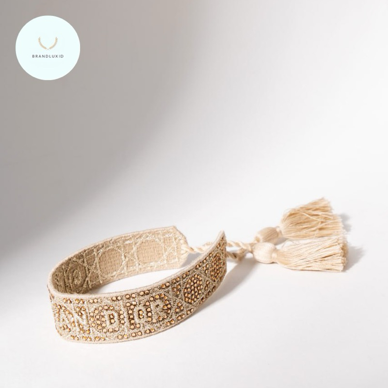 Christian Dior Tone cannage embroidery and crystals bracelet Gold