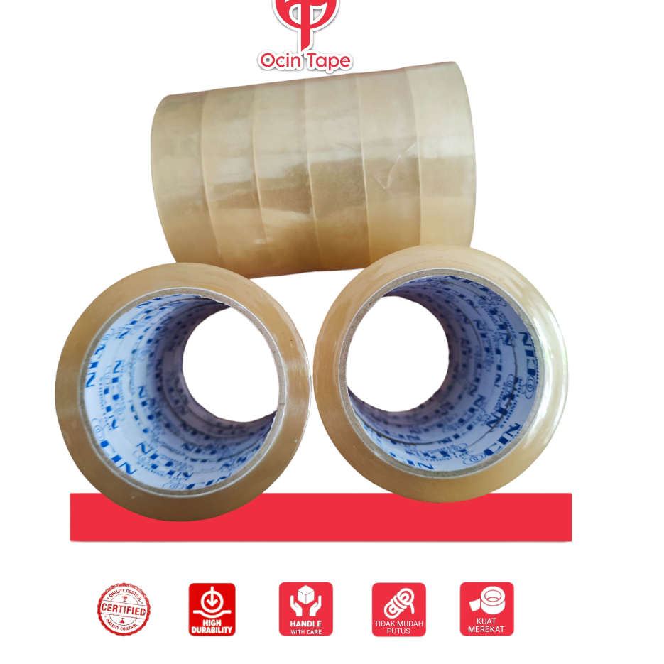 

Ocin / Nawa Isolasi Bening 24mm x 90yard | ECER Per 1pcs / 1Slop/Roll isi 6pcs