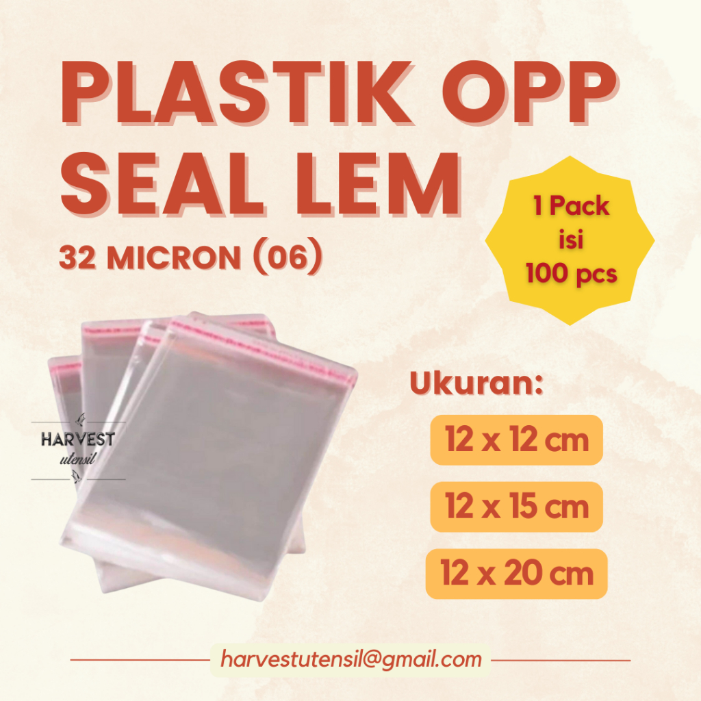 

Plastik OPP Lem Polos Tebal 32 30 micron isi 100 lembar 12x12 12x15 12x20