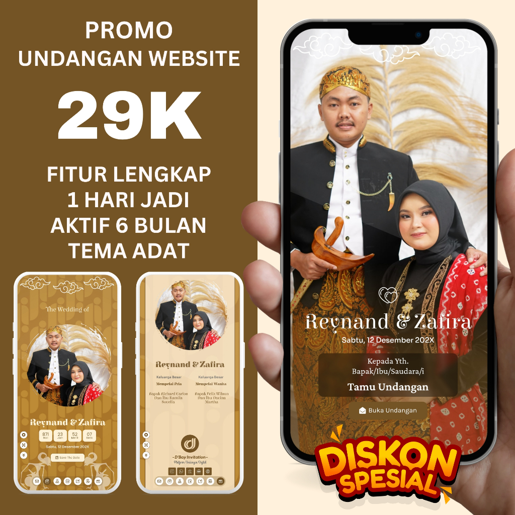 Undangan Digital Website Pernikahan Tema Adat Jawa - Tanpa Foto & Dengan Foto