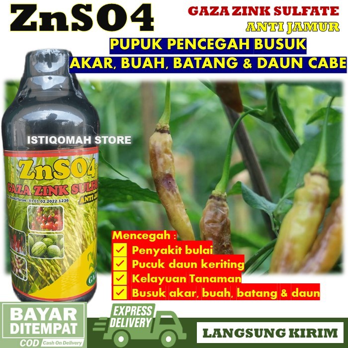 Pupuk Pencegah Busuk Akar, Buah, Batang & Daun Cabe ZNSO4 GAZA 500ML Pupuk Zink sulfate Anti Jamur O