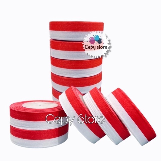 

DIJAMIN MURAH 1 ROLL Pita Satin Merah Putih 1 Inch Pita Merah Putih 25 Cm