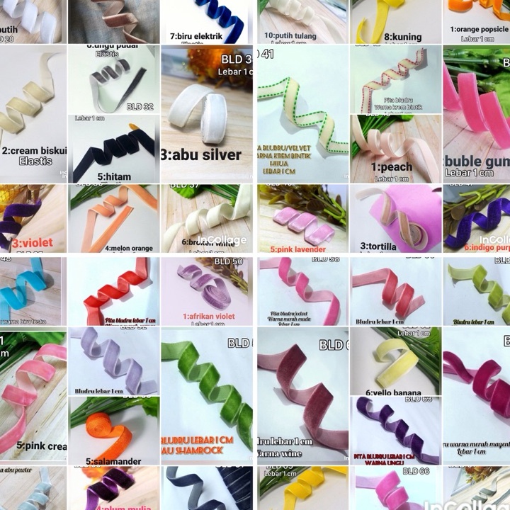 

IMPOR TERBARU bludru per rol 15 meter warna variasi lebar 1 cm