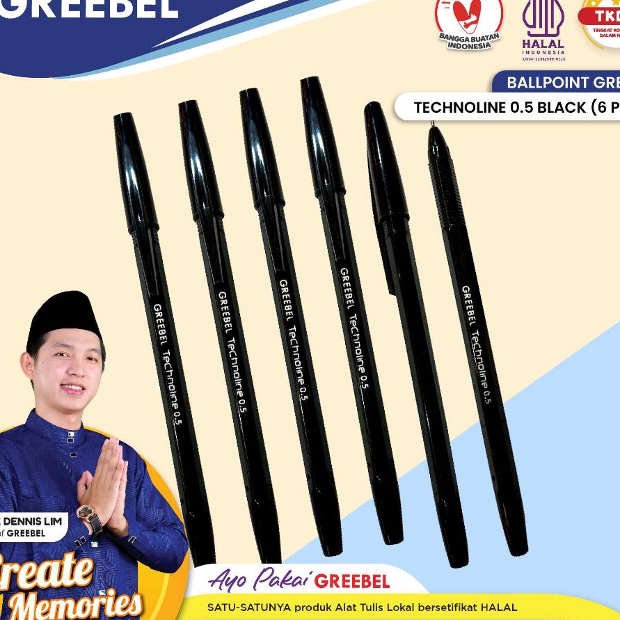 

BERKAH GREEBEL Pulpen Ballpoint Technoline 5 Hitam 6 PCSSET Pulpen Greebel Pena Ballpen