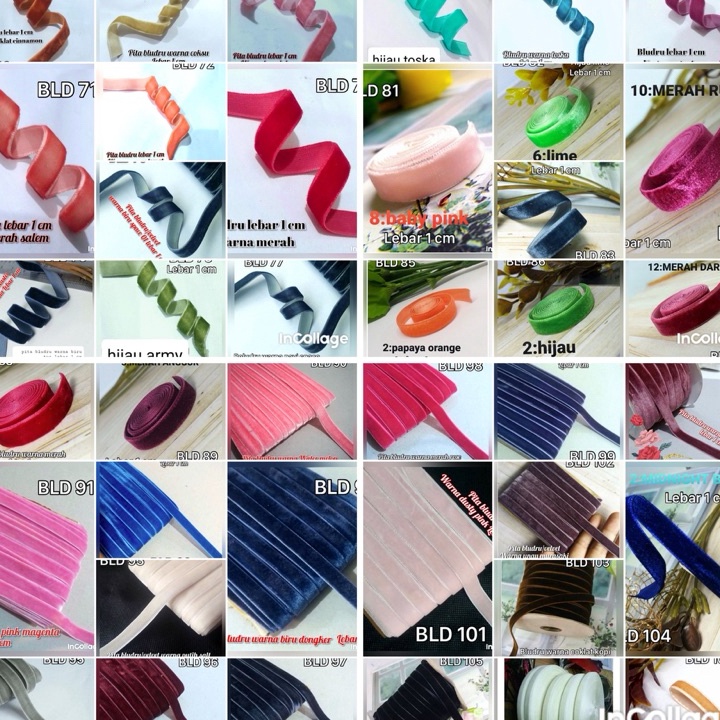 

BARANG TERUPDATE bludru per rol 15 meterwarna variasi lebar 1 cm
