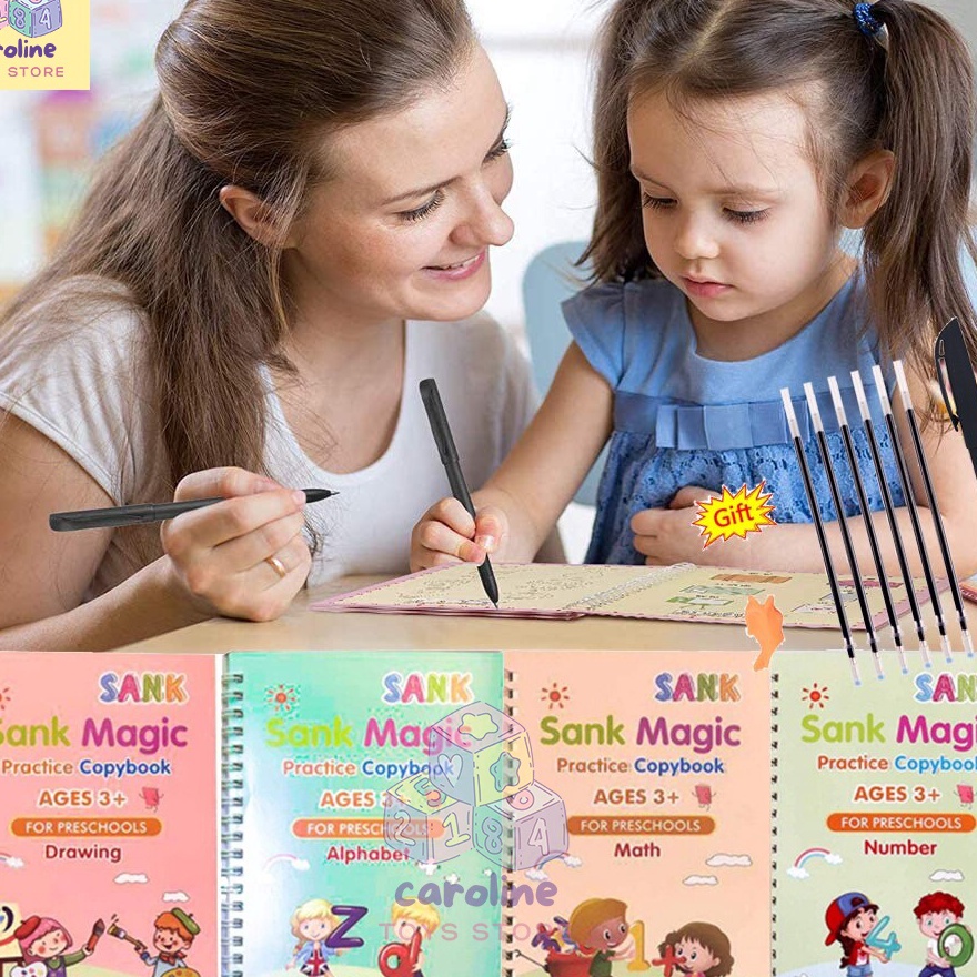 

READY STCOK Buku SANK Magic Buku Belajar Tulis Hitung Gambar 1 Set Isi 4 Buku Pulpen Refill