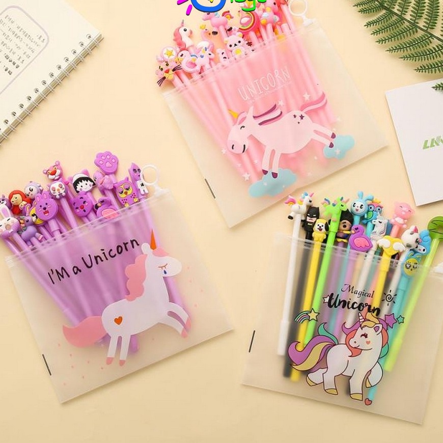

TREND PRODUCT CRA15 Pulpen Gel Karakter Lucu Set Isi 2PCS Pena FREE Zipper Pouch Tempat Pensil Transparan Murah