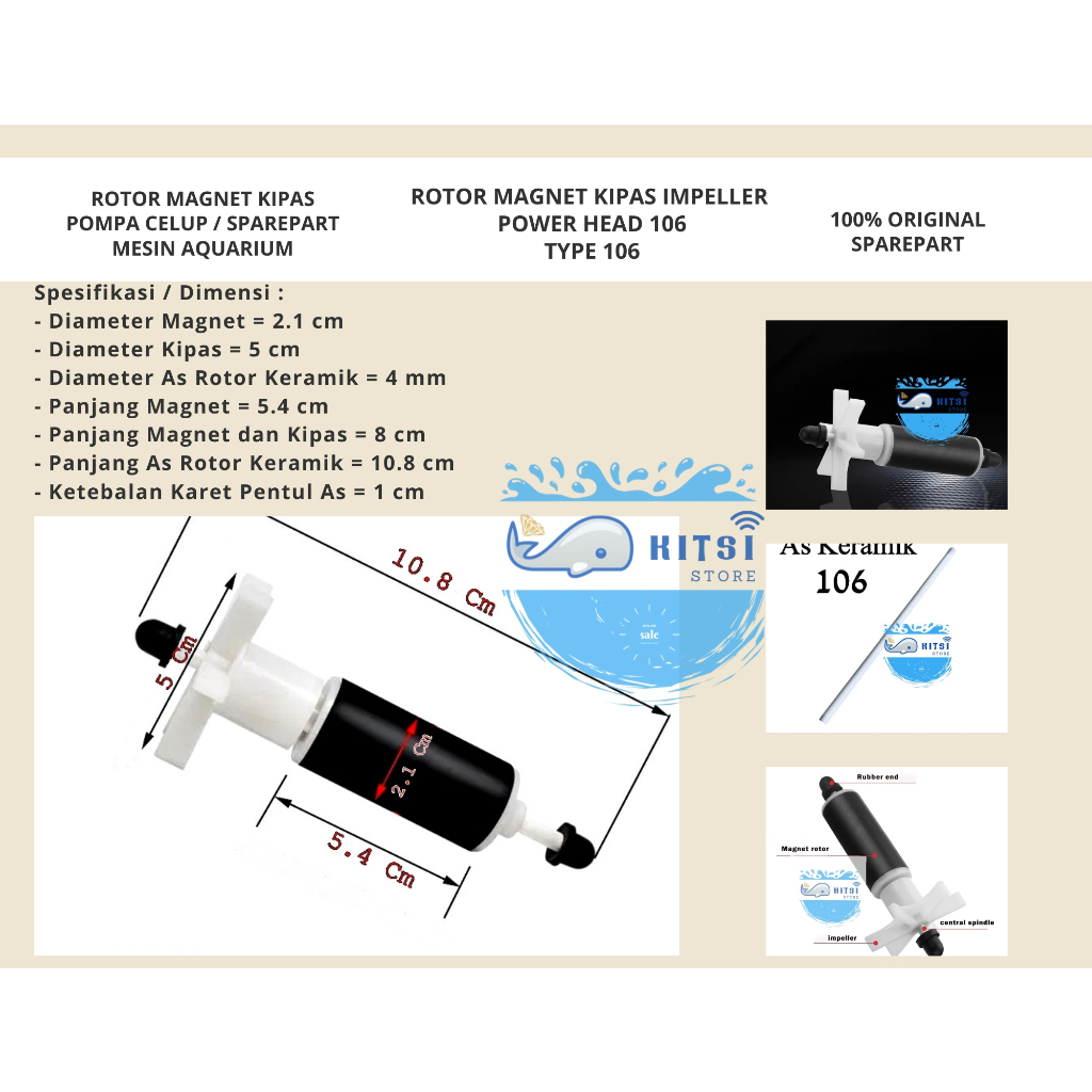 NS 106 / Rotor Magnet Kipas Impeller Sparepart Pompa Celup Aquarium PH 106 / Sparepart Mesin Akuariu