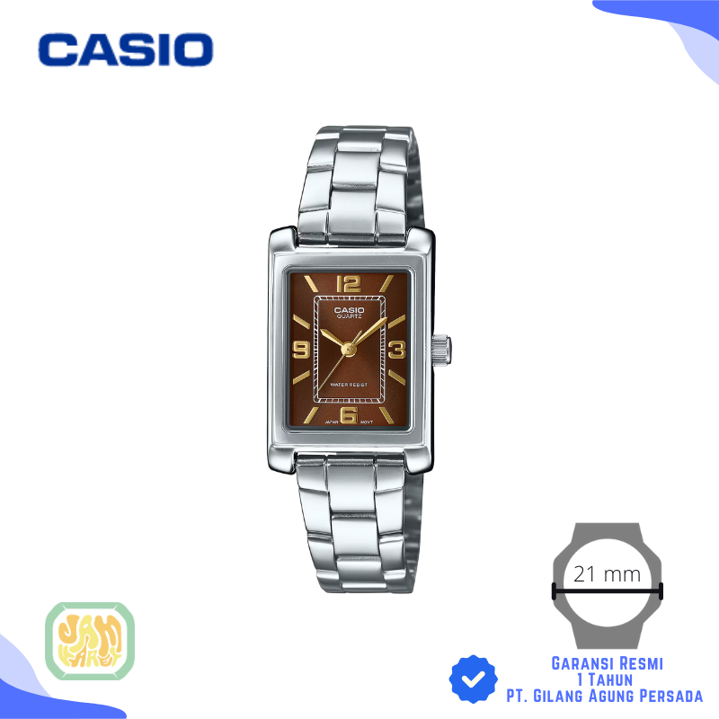 JAM TANGAN WANITA CASIO LTP-1234DD-5A ORIGINAL - CASIO TANK LTP 1234DD 5ADF SILVER COKELAT