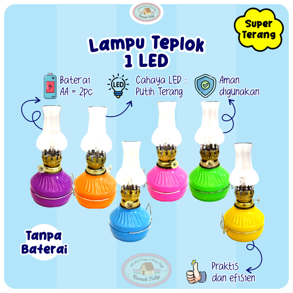 Lampu Teplok Baterai 1 LED Super Lampu Ublik Emergency Cahaya Putih (Tidak Termasuk Baterai)
