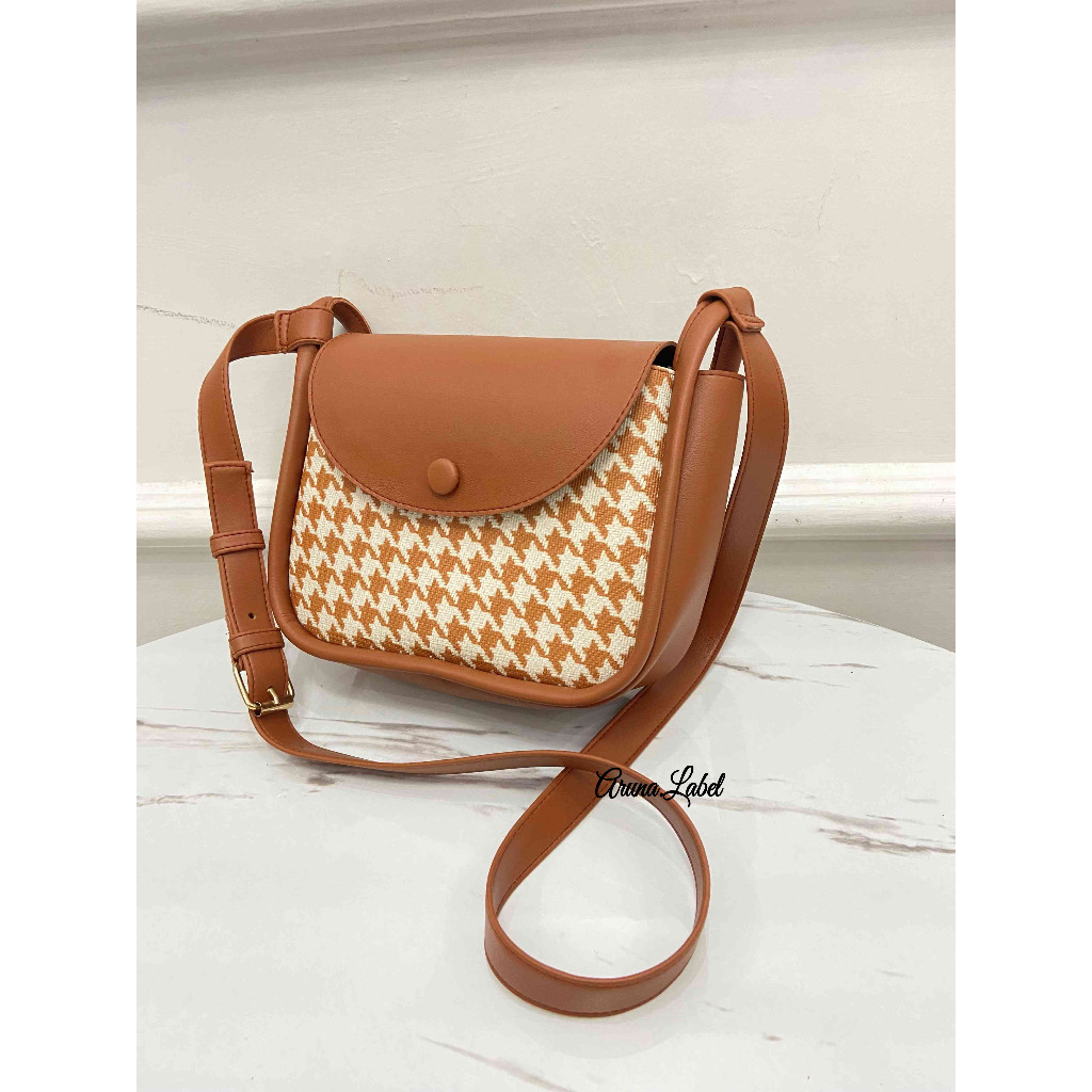 Prisa-Tas selempang wanita/Tas wanita Ellena houndstooth/Tas wanita kekinan korean style