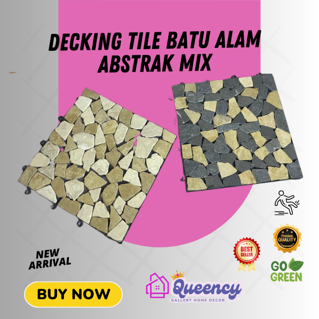 Decking tile Batu Alam mosaic bongkar pasang - decking tile batu alam - keramik batu alam