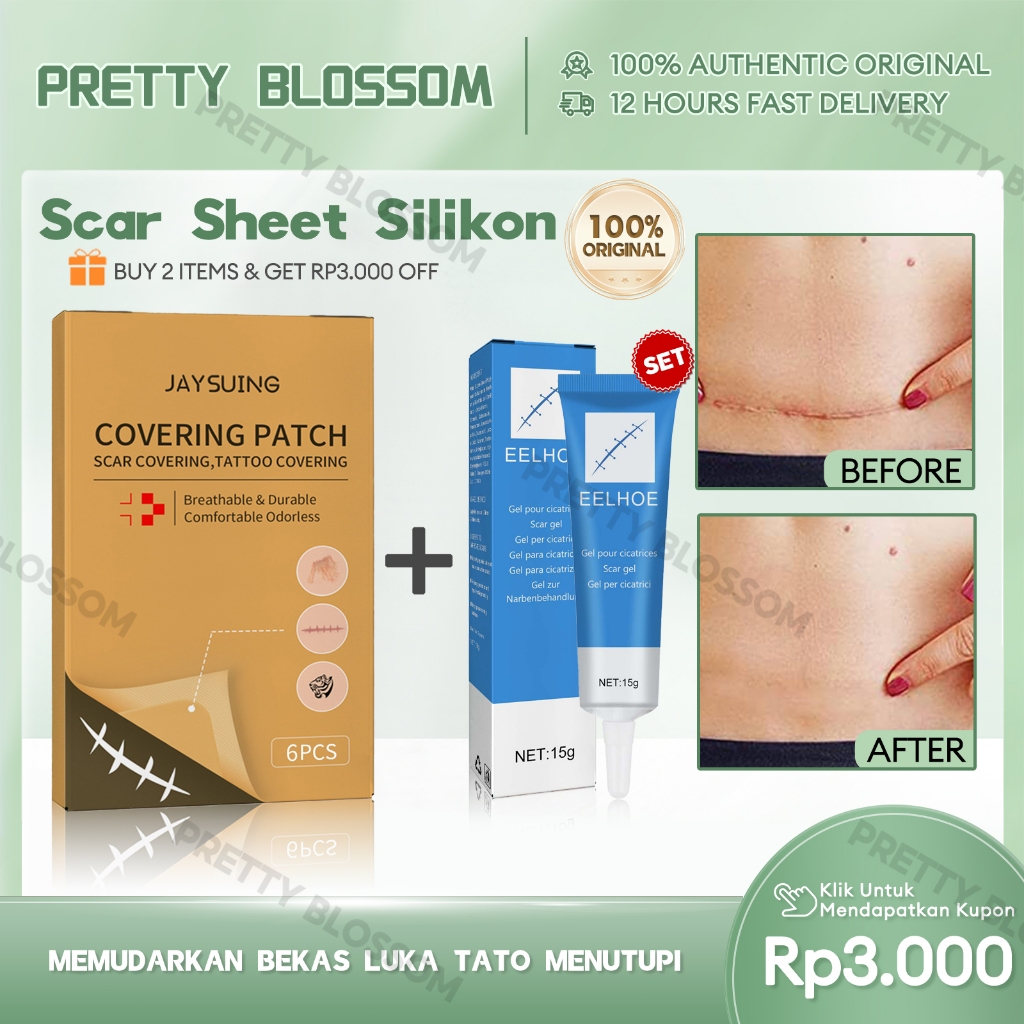 Jaysuing Scar Sheet Silikon 6pcs Covering Patch Tato Koyo Kulit Palsu Penutup Bekas Luka Tato Keloid