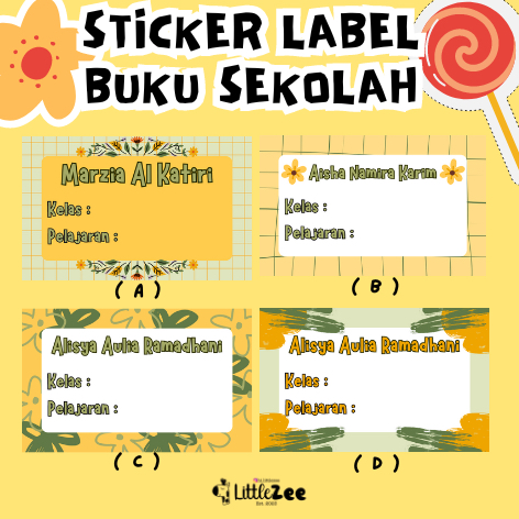 STICKER LABEL BUKU SEKOLAH / STICKER NAMA / STICKER BUKU / STICKER NAMA TEMA ORANGE / STICKER NAMA A