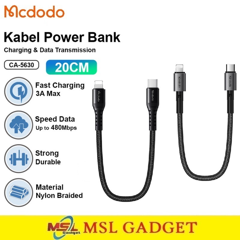 Mcdodo Kabel Powerbank Pendek iPhone USB Type C to Lightning Fast Charging
