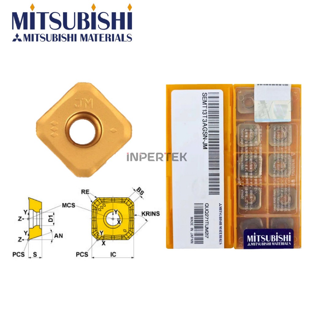 Insert SEMT 13T3 AGSN JM MITSUBISHI ORIGINAL Pahat Milling SEMT 13 T3 Mata SEMT13T3AGSN-M