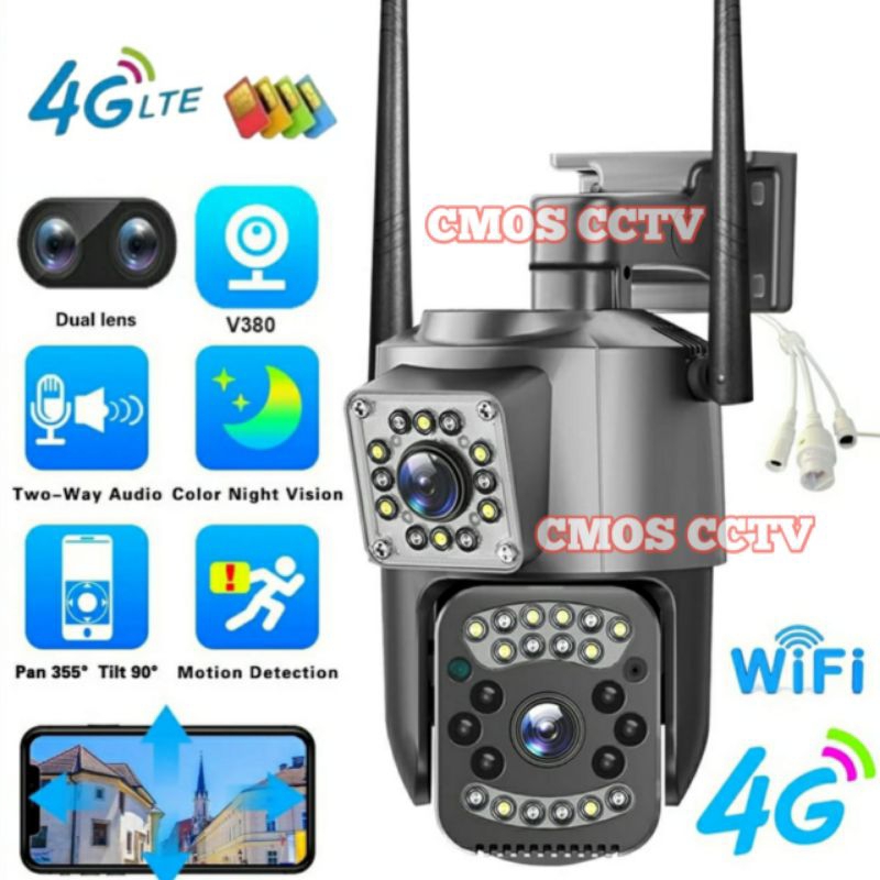 CCTV Dual Camera Gunakan Kartu SIM Card 4G PTZ Outdoor