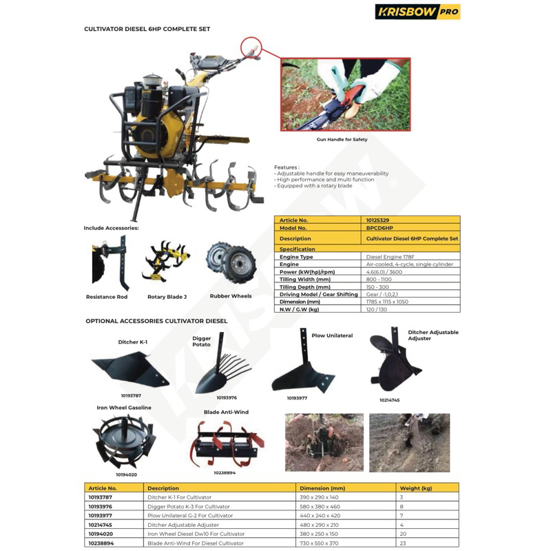 Cultivator / Tiller / Traktor Diesel Krisbow