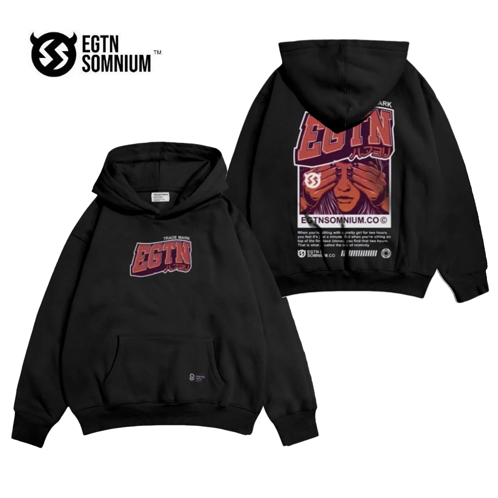 Hoodie EGTNSOMNIUM Jumper Oversize Pria & Wanita Original Warna Hitam