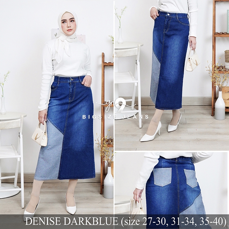 ROK DENISE TWO TONE KOMBINASI 2 WARNA ADA JUMBO BIGSIZE NON STRETCH
