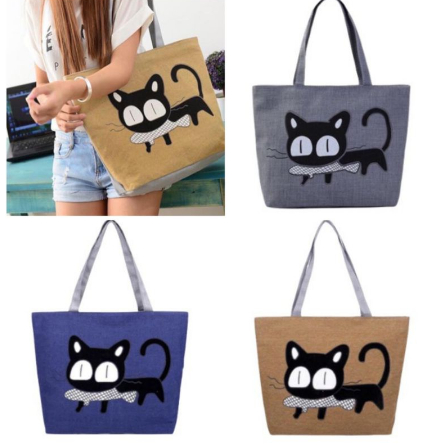 Tas Bahu Tote Bag Wanita Motif Kucing Lucu